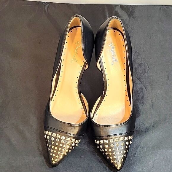 QUPID LEATHER UPPER POINTED TOE SEQUIN BEADED HIGH HEEL D'ORSAY SHOE - Picture 2 of 12